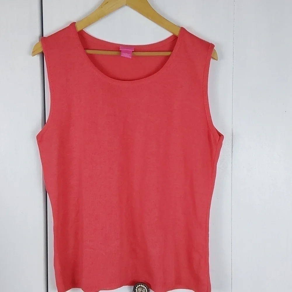 Du jour Womens Coral 2 piece Top set Crochet Cardigan W Tank shell Cute! Sz.M